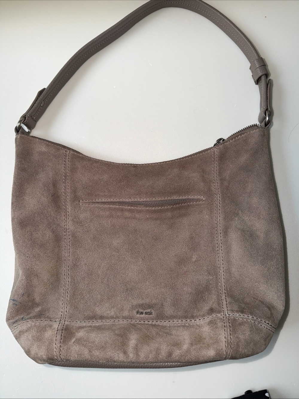 Suede Shoulder Hobo Bag in Taupe